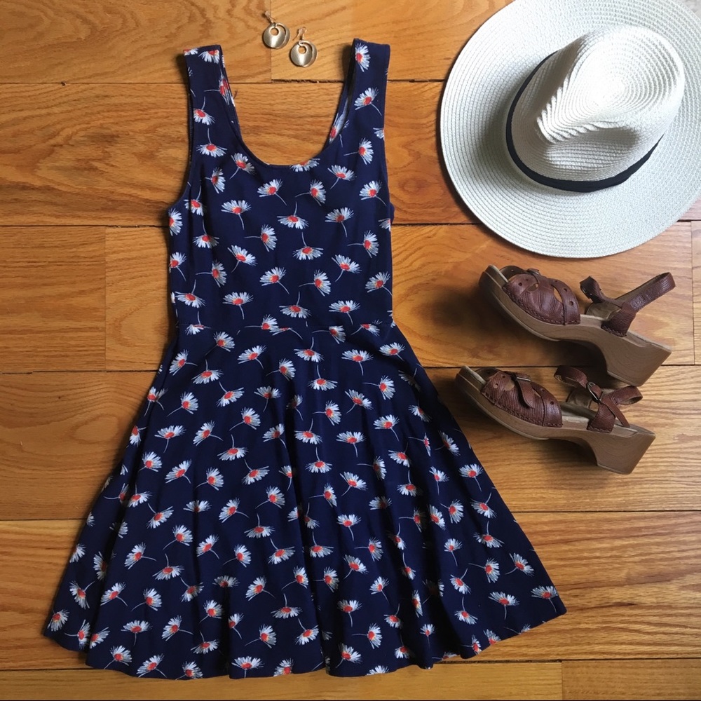 Blue floral knit dress with back detail